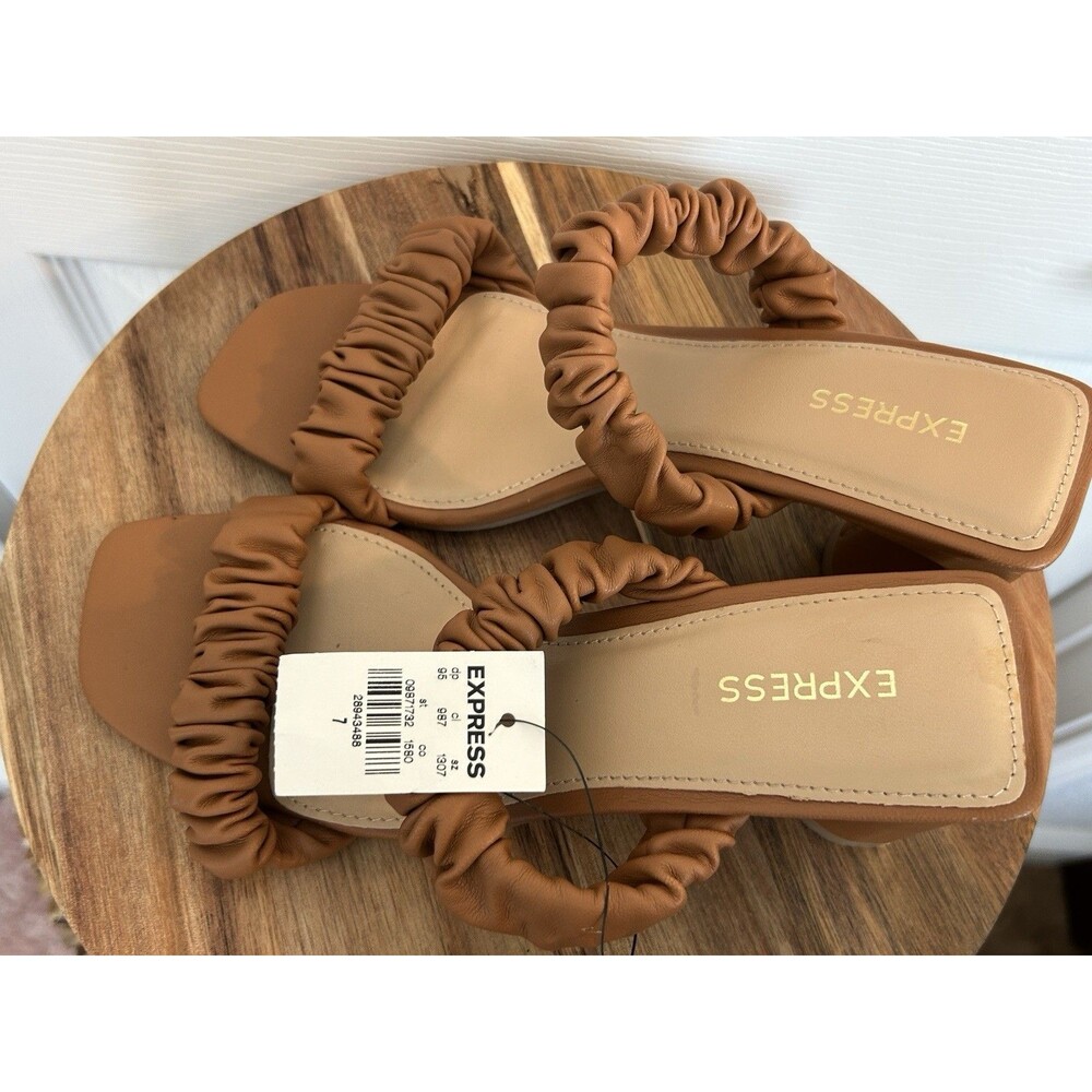 Express Brown Strappy Square Toe Heeled Sandals Size 7